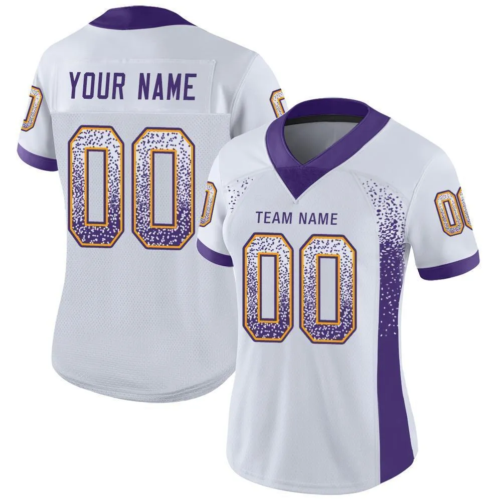 Custom White Purple-Gold Mesh Drift Fashion Football Jersey