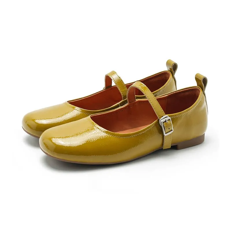 Dwarves Handmade Patent Leather Womens Michaela Mary Jane Flats in Red/Yellow/Black/Wine Red