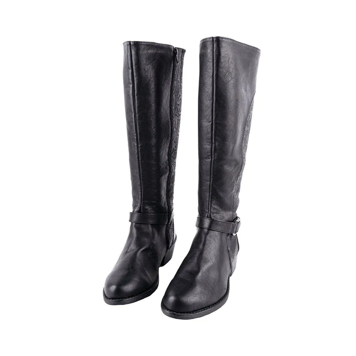 Easy Street Wide Calf High Boots Leather Black Colour For Women