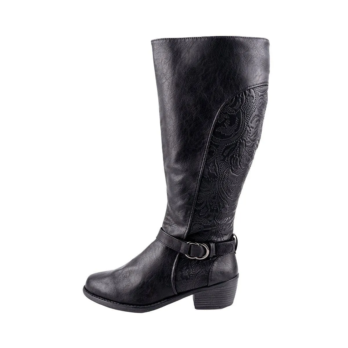 Easy Street Wide Calf High Boots Leather Black Colour For Women