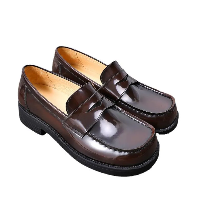 Enamel leather Penny Loafers Handmade Working Shoes Black/Brown 3cm Heel