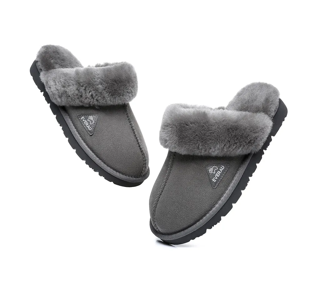 EVERAU® UGG Slippers Premium Sheepskin Wool Scuff Muffin