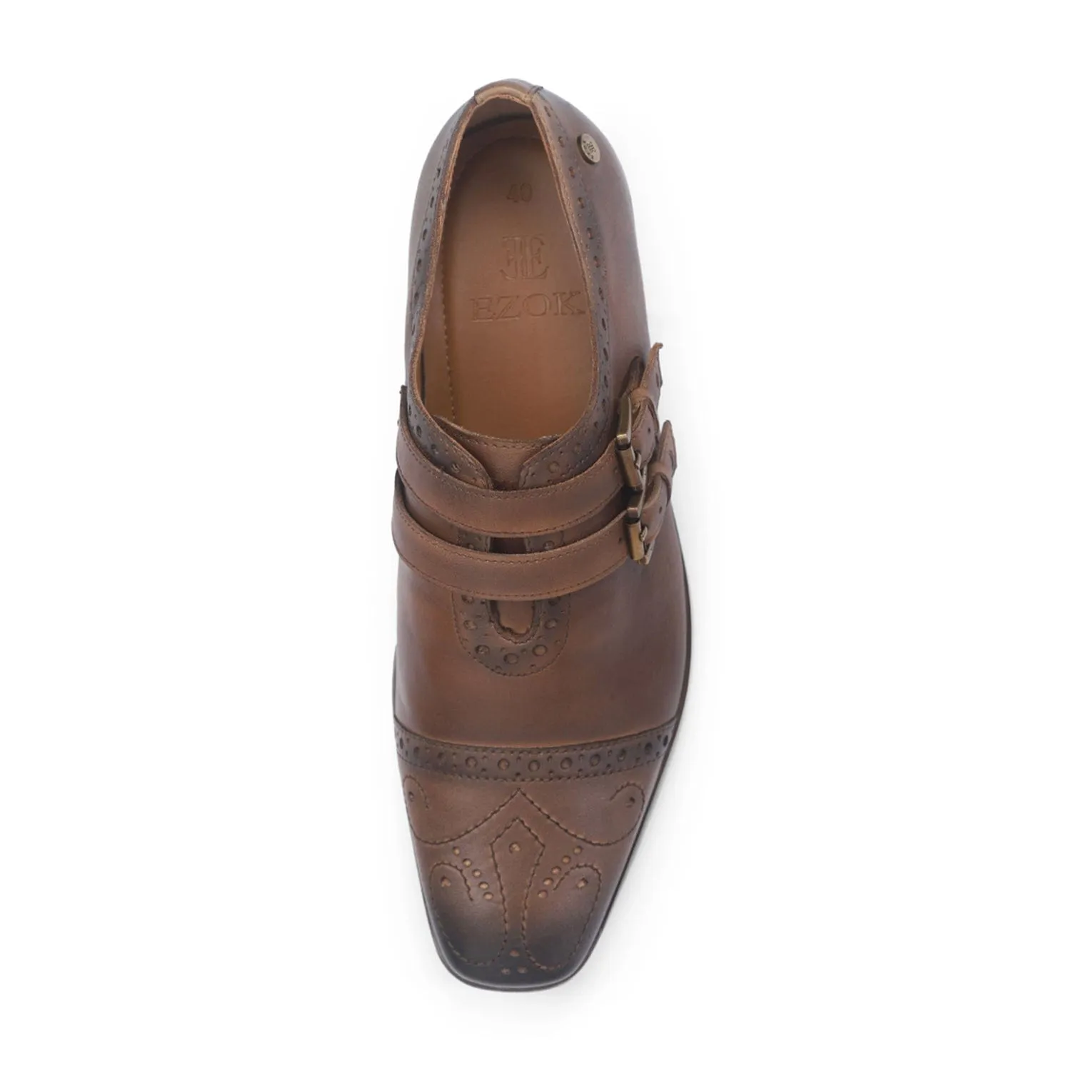 Ezok Men Brown Double Monk Strap Shoes