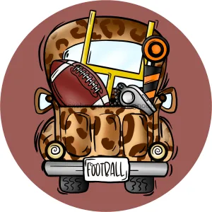 Fall Football Sign, Football Truck, 10" Round,  VINYL-DECOE-710, Sign For Wreath, 10" Vinyl Round