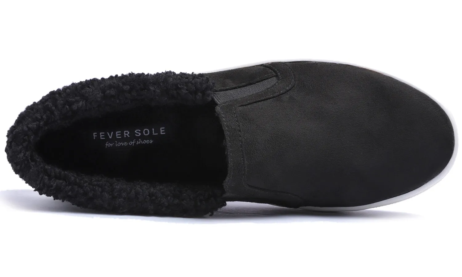 Feversole Women's Casual Slip On Sneaker Comfort Cozy Winter Warm Loafer Low Top Boot Faux Black Suede Sheerling