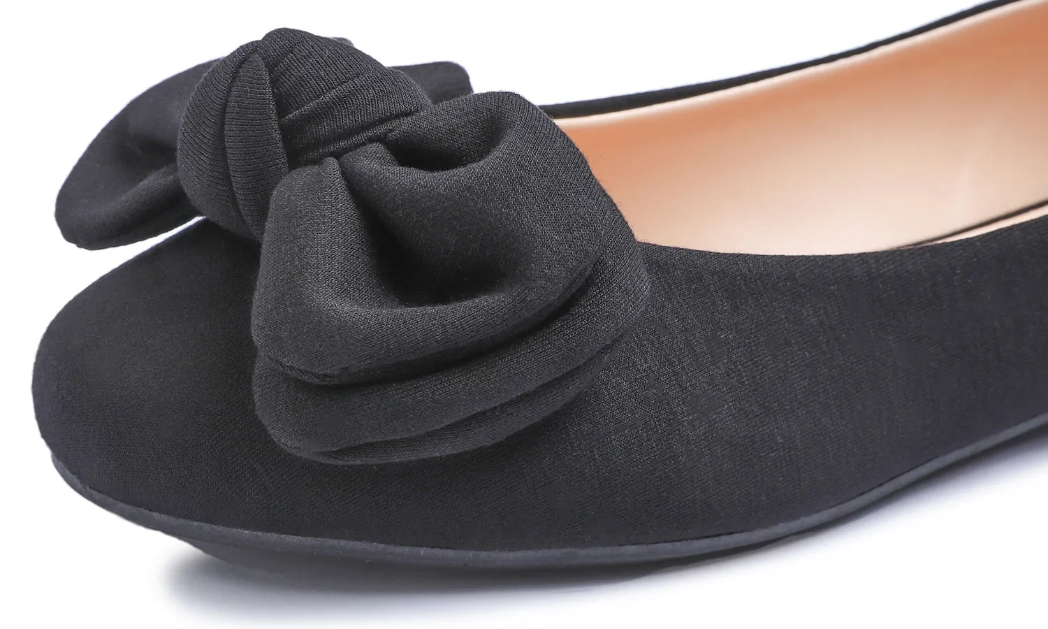 Feversole Women's Round Toe Cute Bow Trim Ballet Flats In Black Jersey