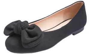 Feversole Women's Round Toe Cute Bow Trim Ballet Flats In Black Jersey