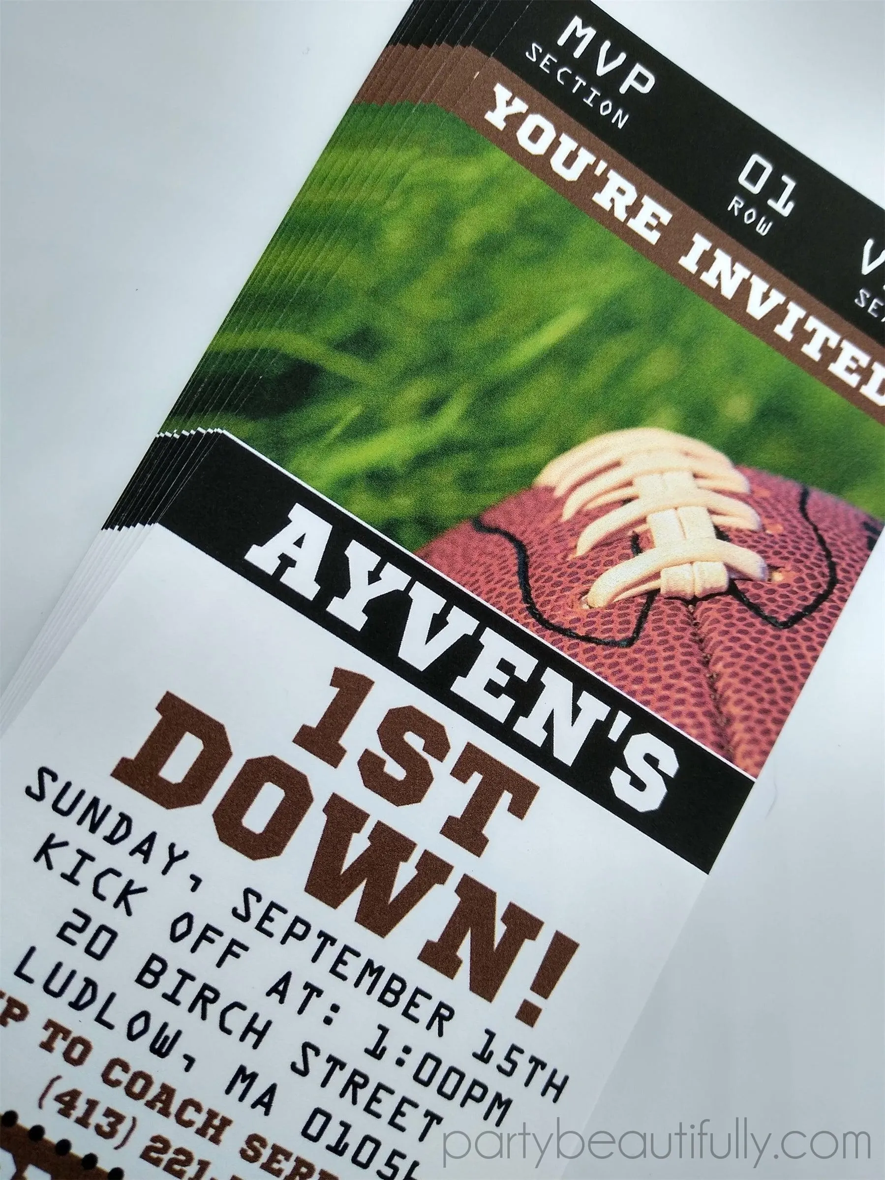 Football 1st Birthday Party Ticket Invitations