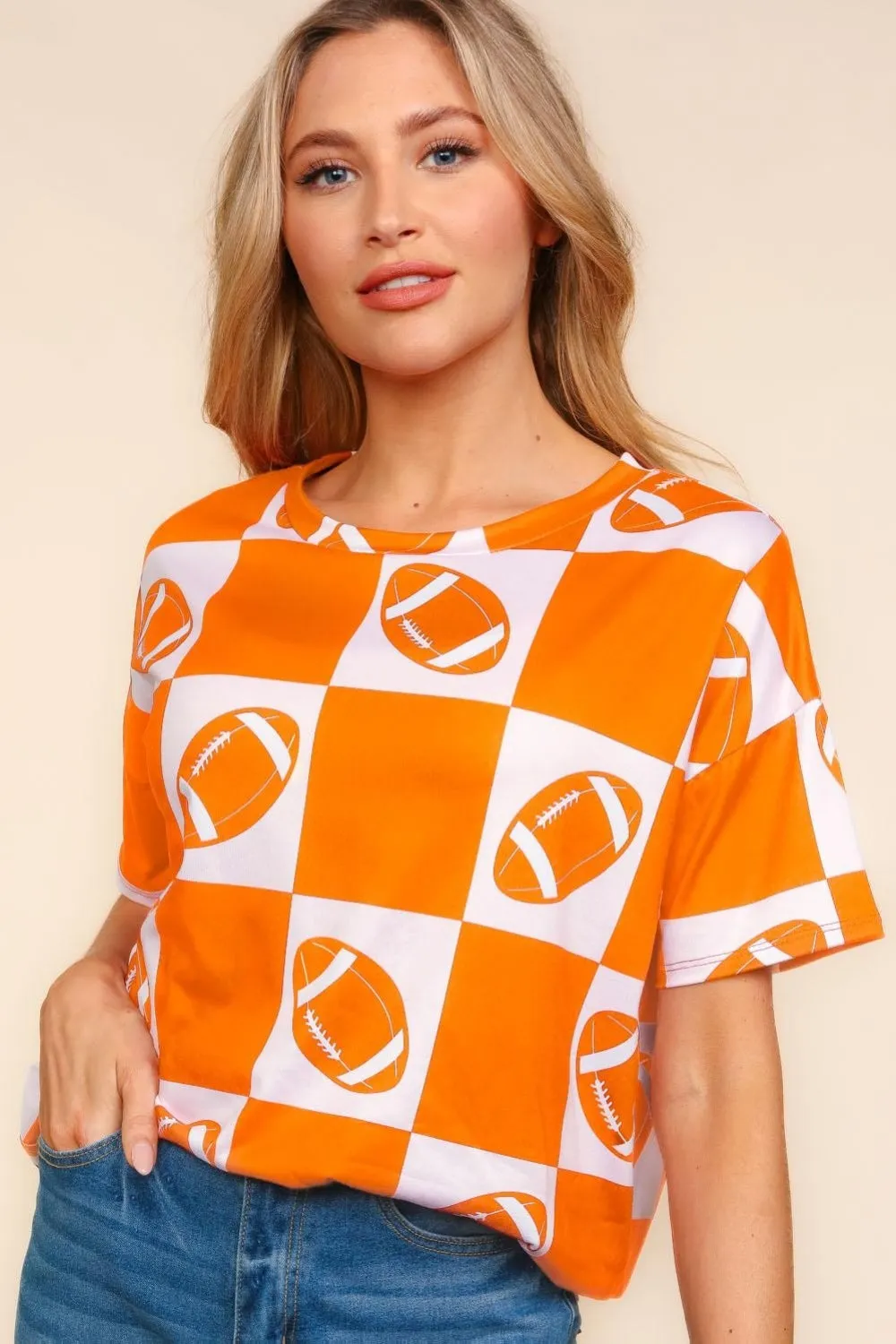 Football Checkered Print Short Sleeve T-Shirt