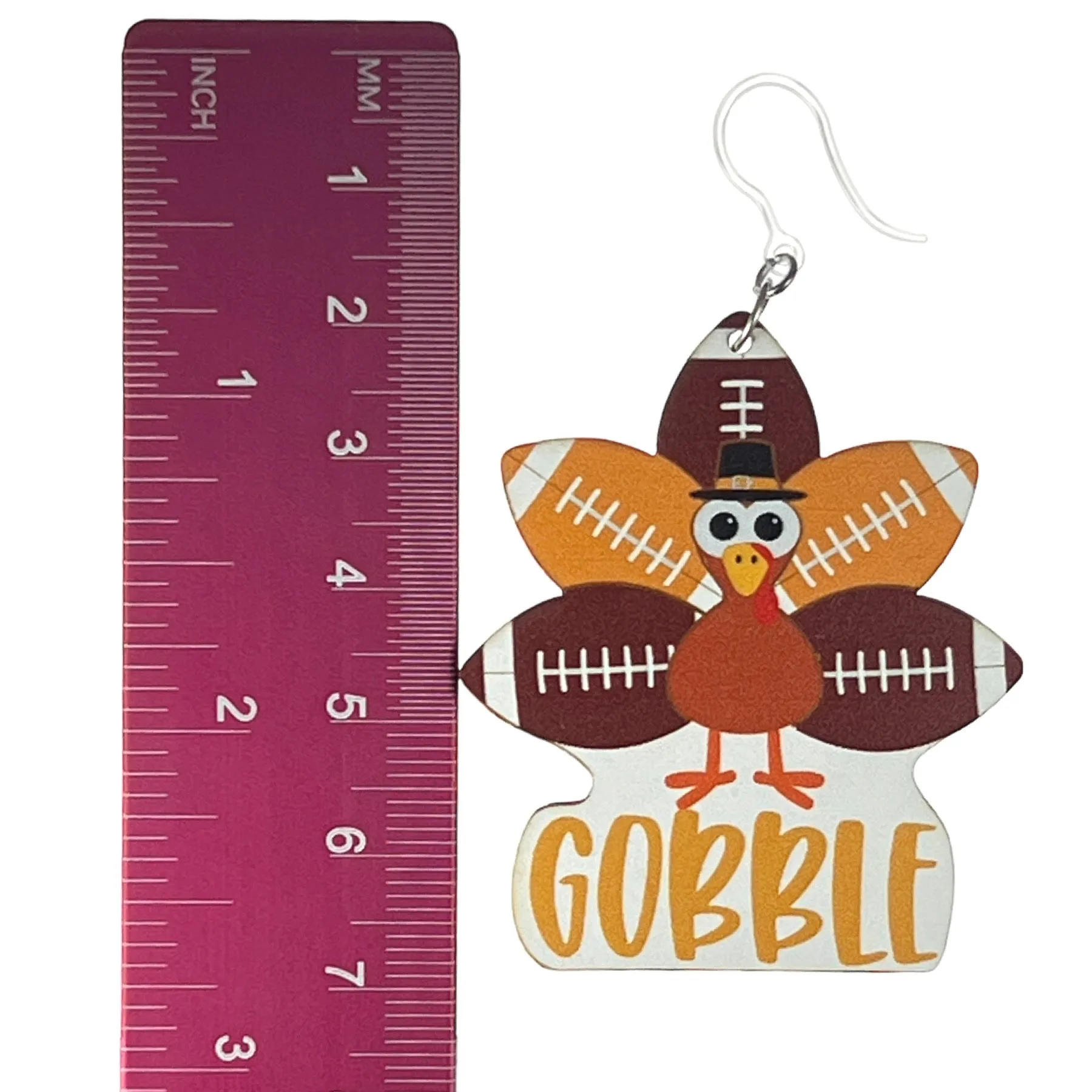 Football Turkey Dangles Hypoallergenic Earrings for Sensitive Ears Made with Plastic Posts