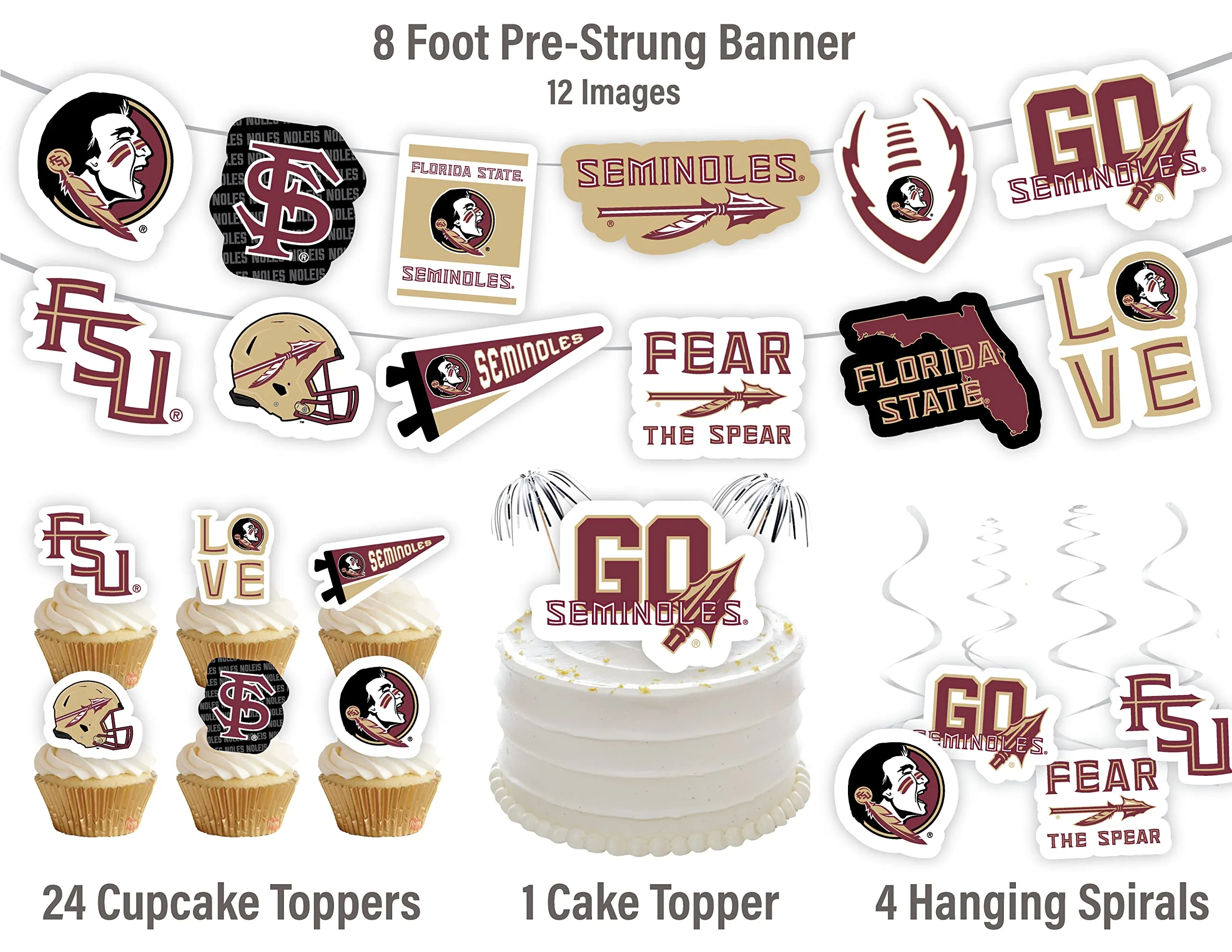 FSU Seminoles Party Supplies (42 Pcs) Florida State Party Decorations for Football, Birthday, Graduation Party and Cake Decor