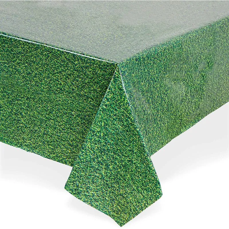 Grass Field Plastic Table Cloth for Sports Party (54 x 108 in, 3 Pack)