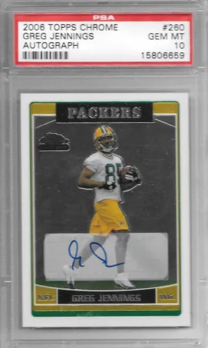 Greg Jennings RC, Rookie Autographs, 2006 Topps Chrome NFL, PSA 10