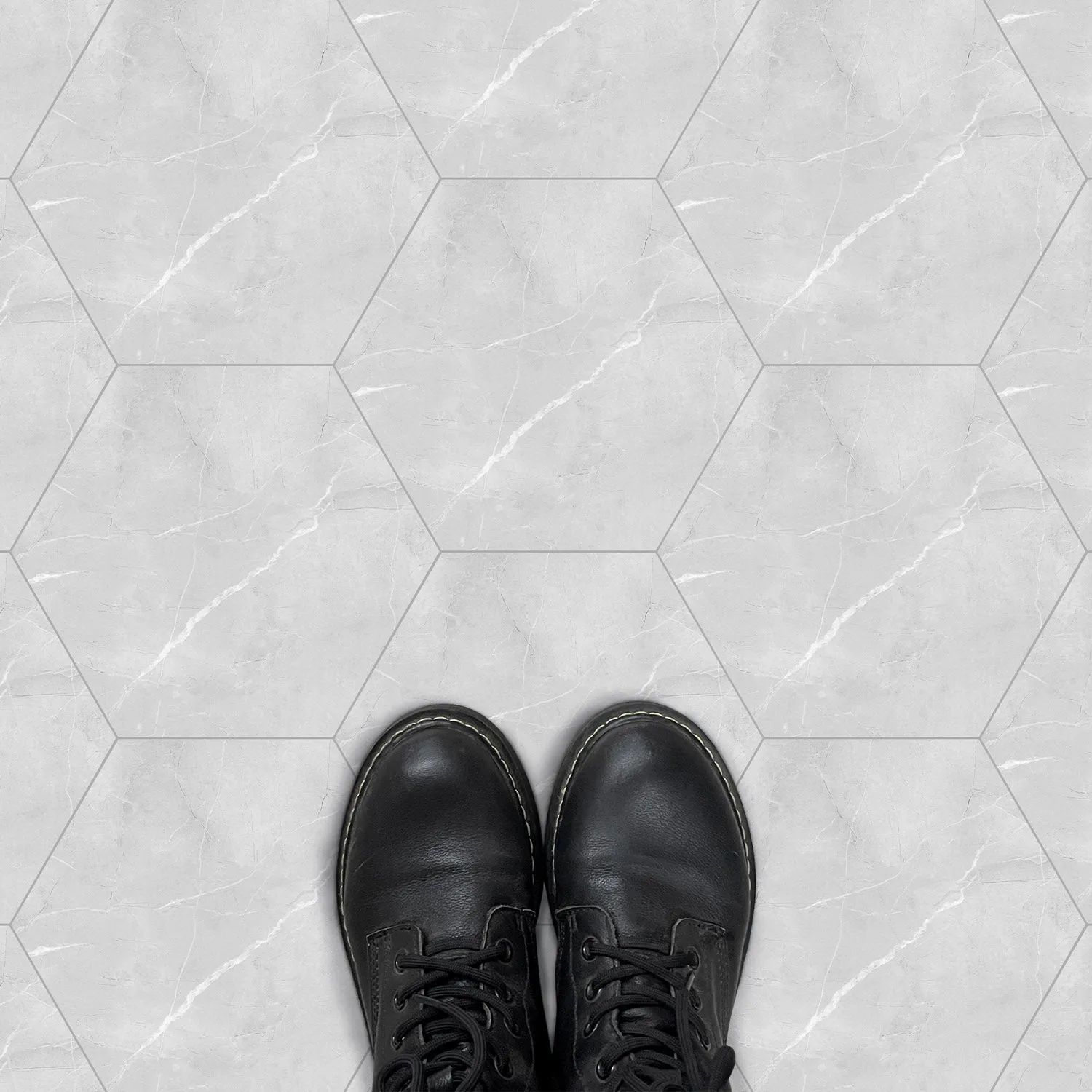 Grey Marble Hexagon Peel and Stick Vinyl Floor Tile Sticker