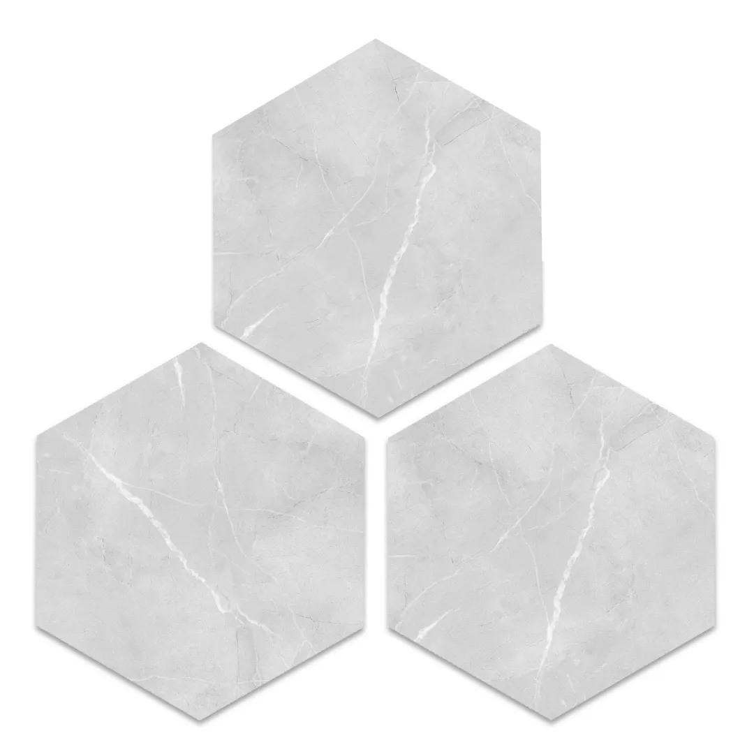 Grey Marble Hexagon Peel and Stick Vinyl Floor Tile Sticker