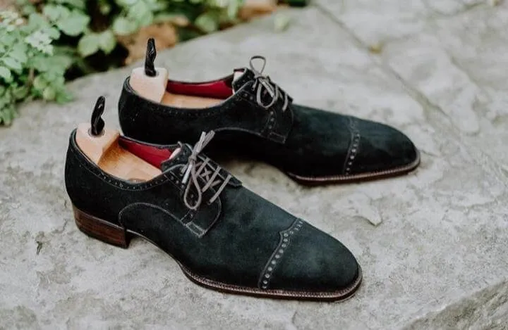 Handmade Men's Suede Black Lace Up Shoes