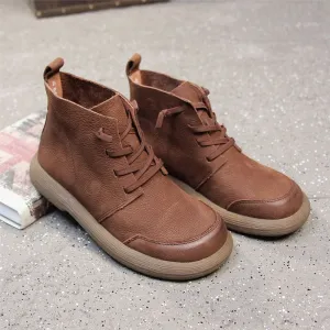 Handmade Retro Leather Ankle Boots For Women in Coffee/Gray