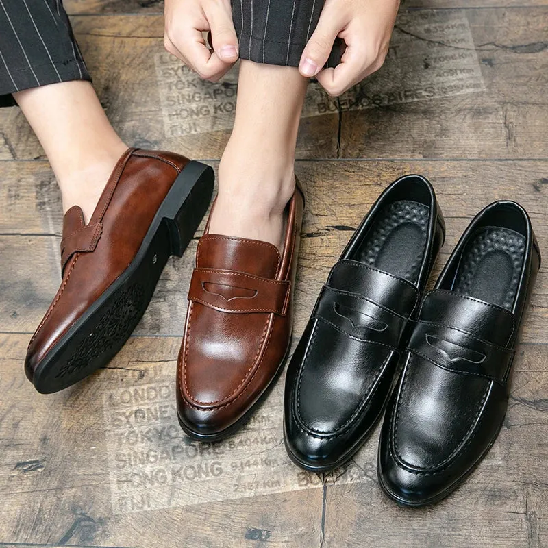 Hnzxzm Spring and Autumn Men Black Shoes Dress Shoes Loafers Casual Leather for Fashion Trend Luxury Male British Style Slip on Shoes