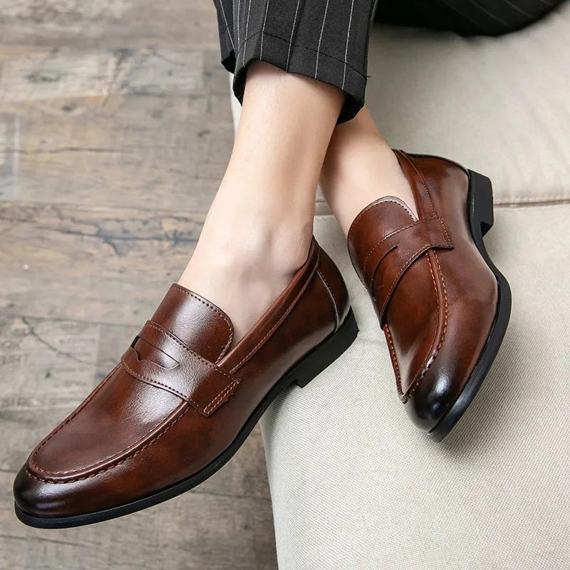 Hnzxzm Spring and Autumn Men Black Shoes Dress Shoes Loafers Casual Leather for Fashion Trend Luxury Male British Style Slip on Shoes