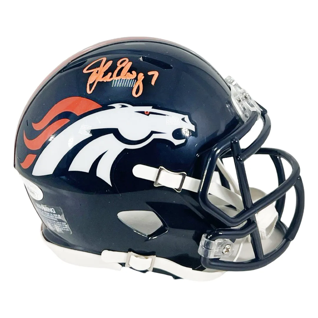 John Elway Signed Denver Broncos Speed Mini Football Helmet Orange Ink (JSA)