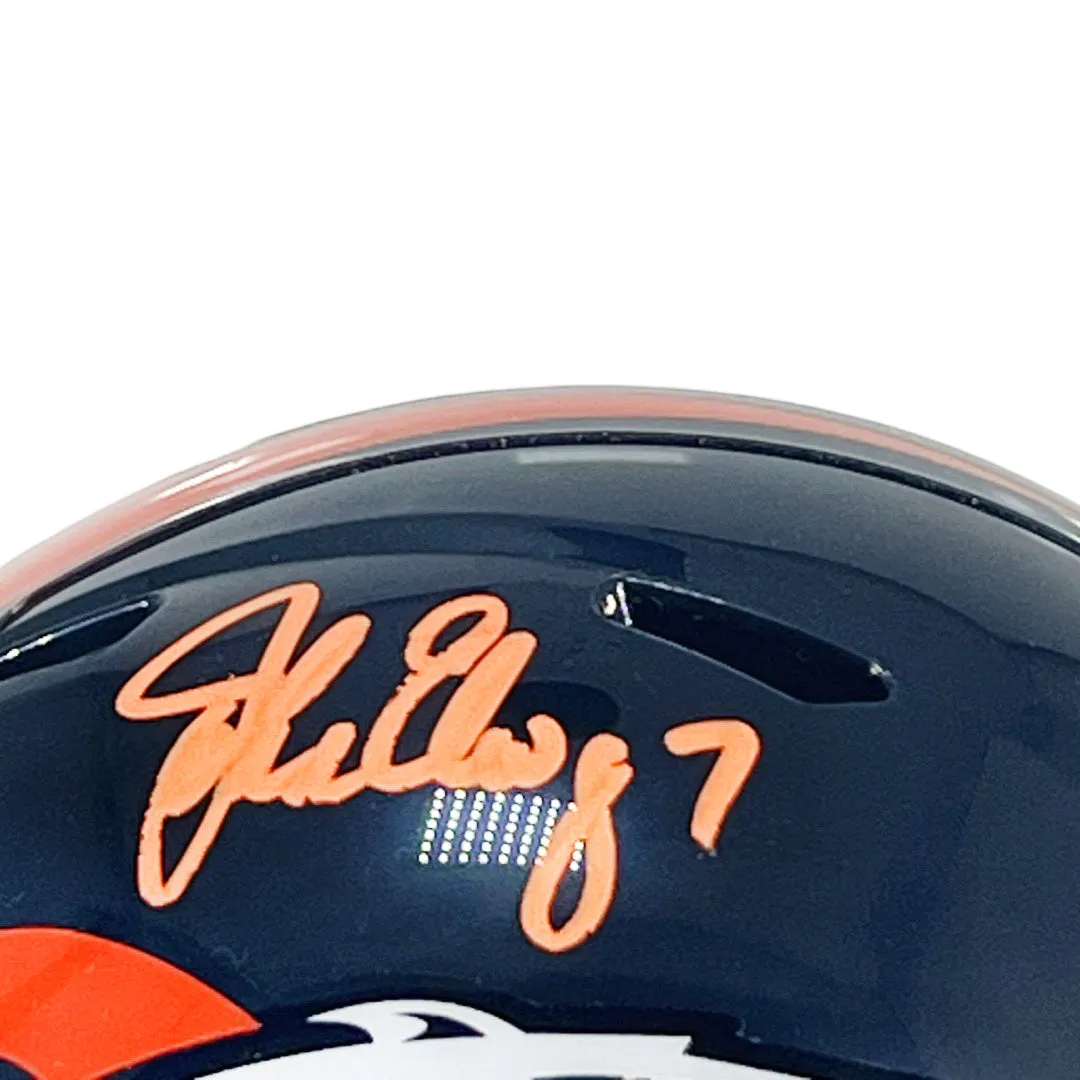 John Elway Signed Denver Broncos Speed Mini Football Helmet Orange Ink (JSA)