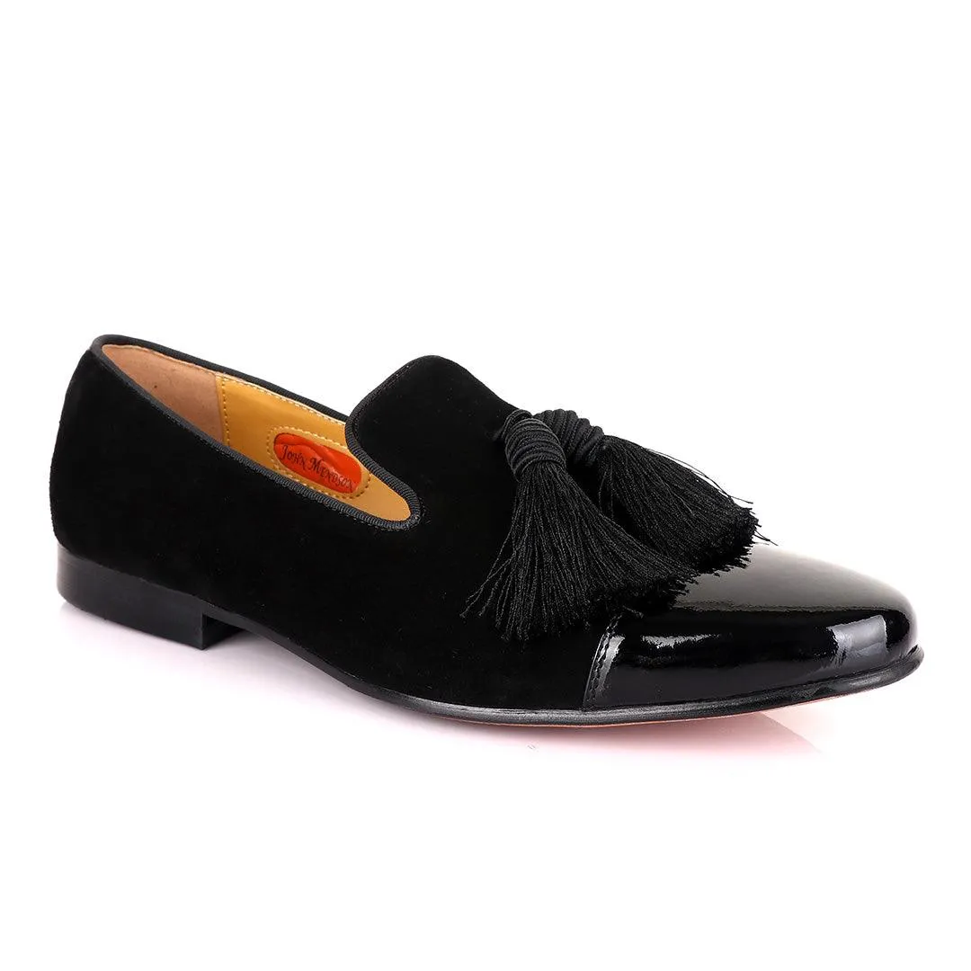 John Mendson Half Wetlips And Suede Black Tassel Loafer