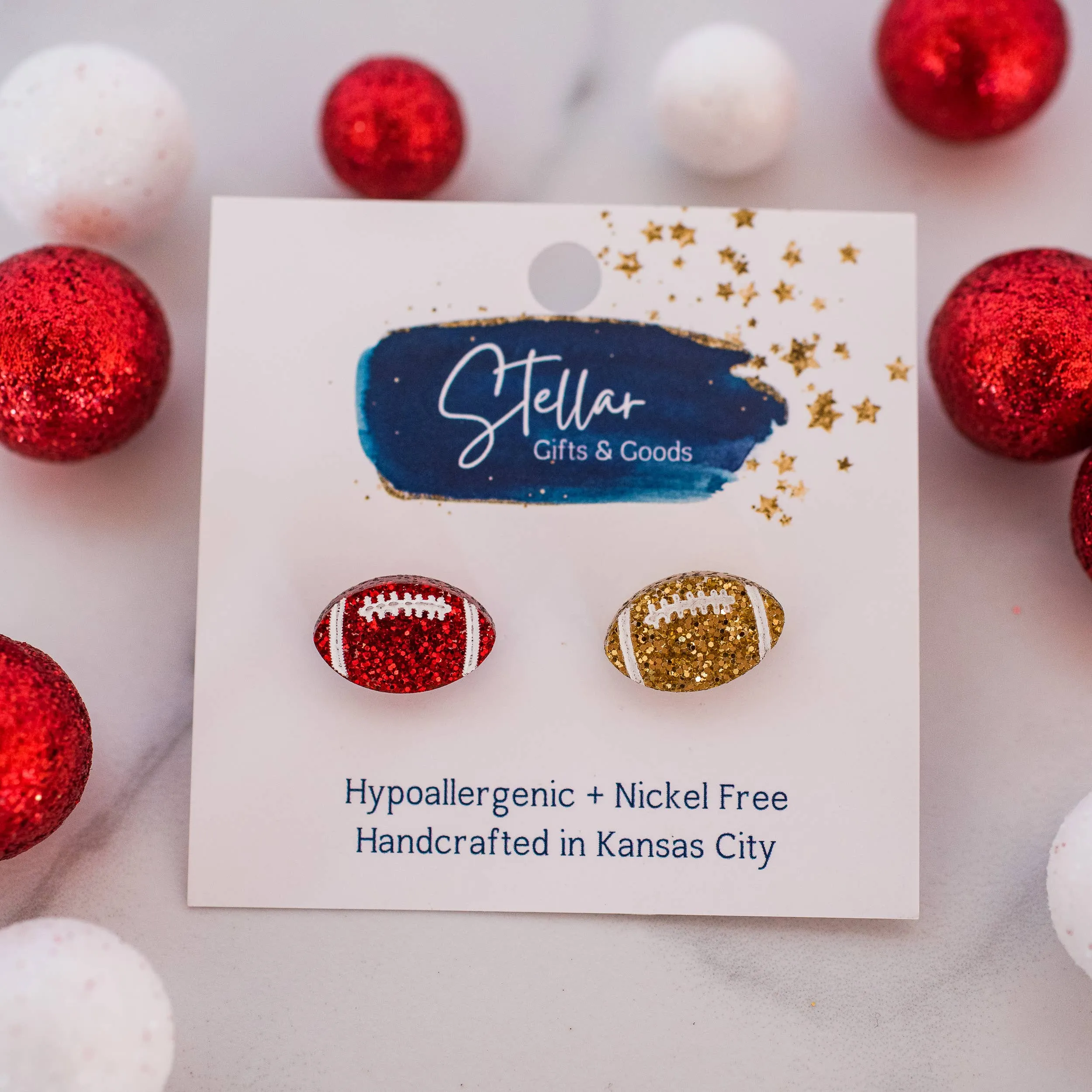 Kansas City Football Glitter Hand Painted Football Studs