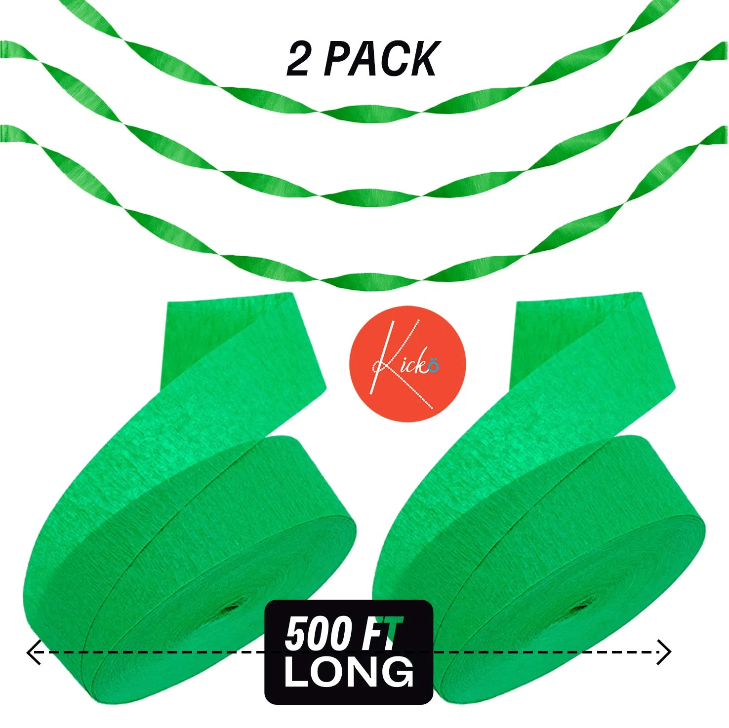 Kicko Emerald Green Crepe Streamers - 1000 Feet x 1.75 Inches - 2 Pack of Streamer Rolls