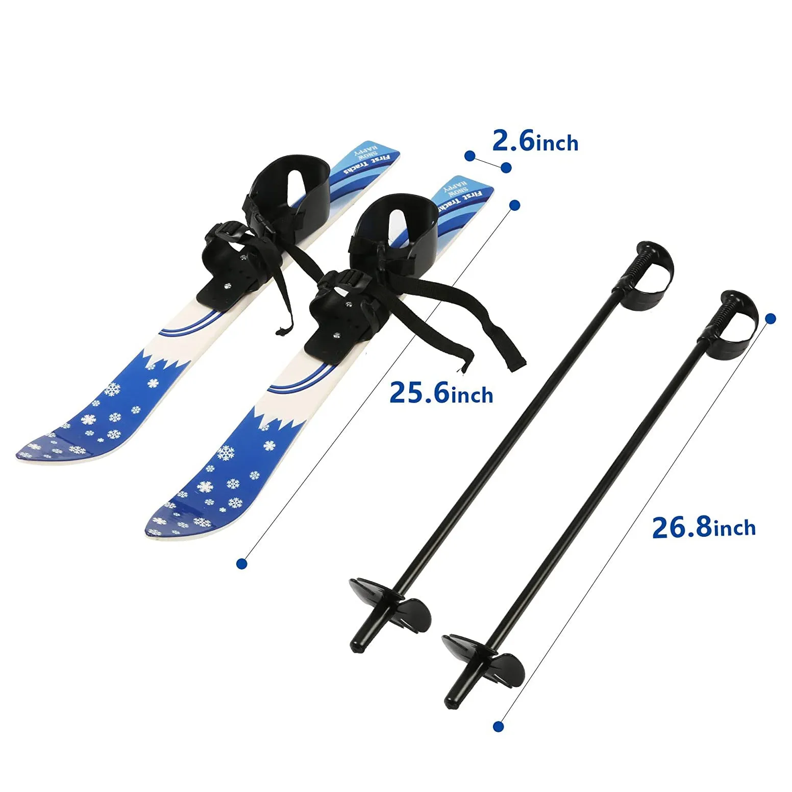 Kids Skis and Poles with Bindings for Age 2-4 Beginner Snow Skis 25.6", Blue