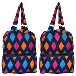 Kuber Industries Navajo Pattern Multiuses Hand Bag: Tote Bag: Travel Toiletry Bag for Women/Girls- Pack of 2 (Blue)-50KM01149