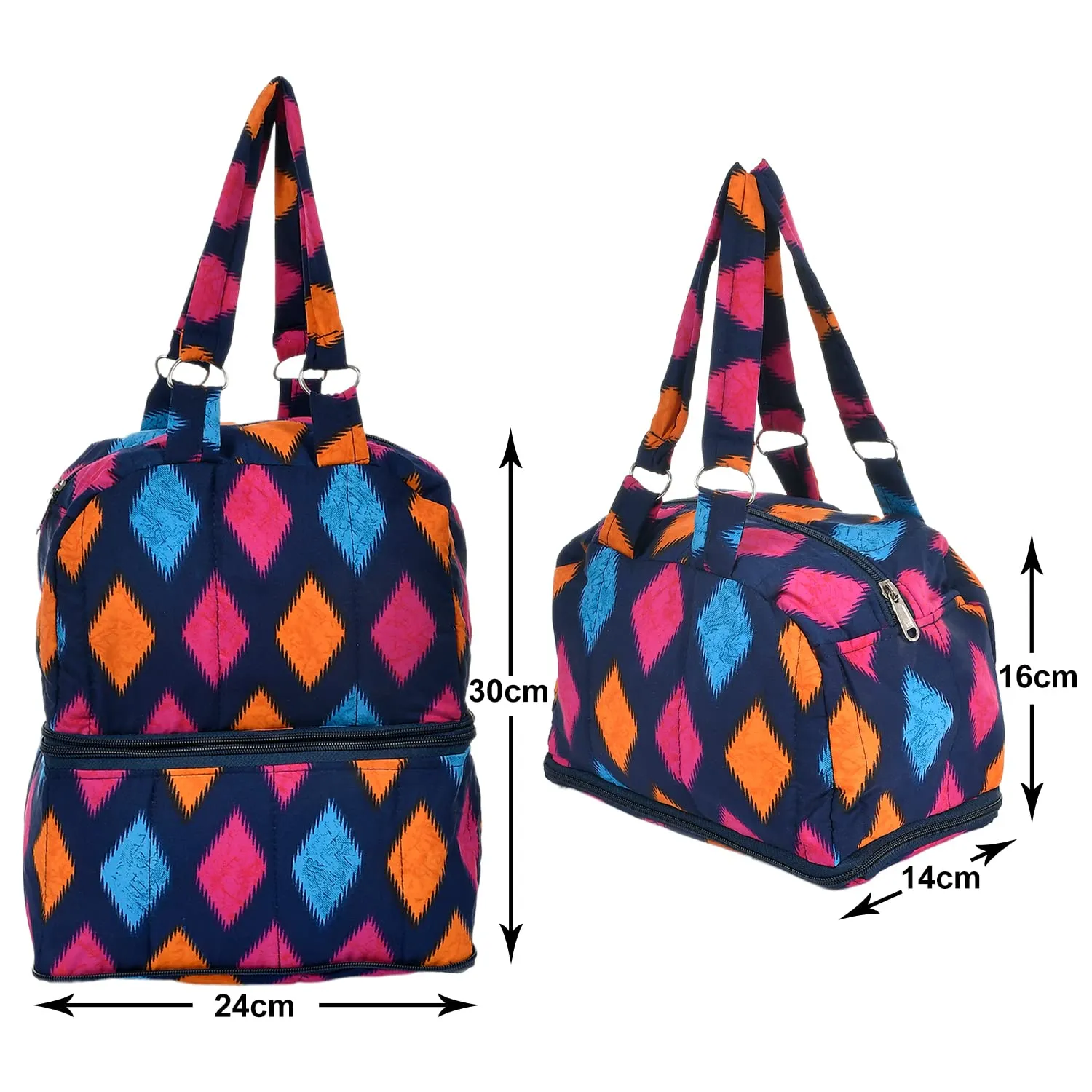 Kuber Industries Navajo Pattern Multiuses Hand Bag: Tote Bag: Travel Toiletry Bag for Women/Girls- Pack of 2 (Blue)-50KM01149