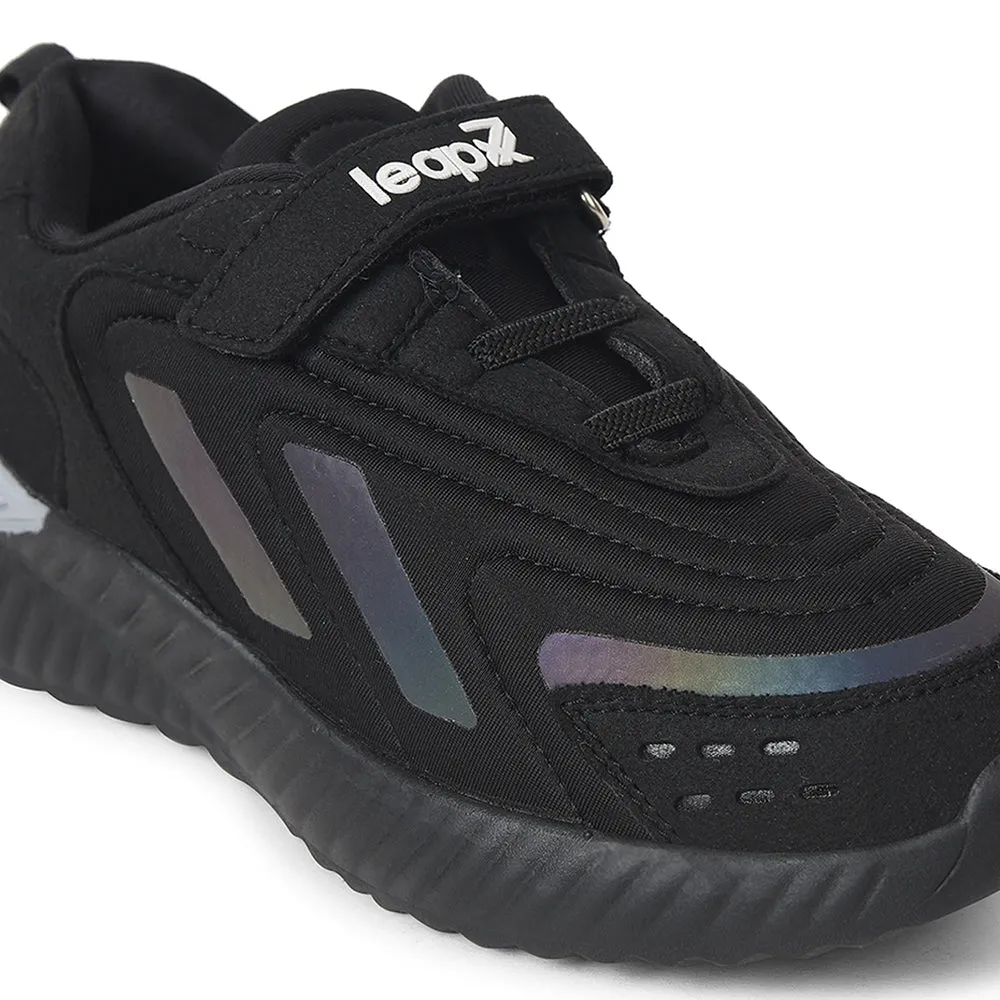 Leap7x Black Sports Non Lacing Walking Shoes For Kids NITKID-10 By Liberty