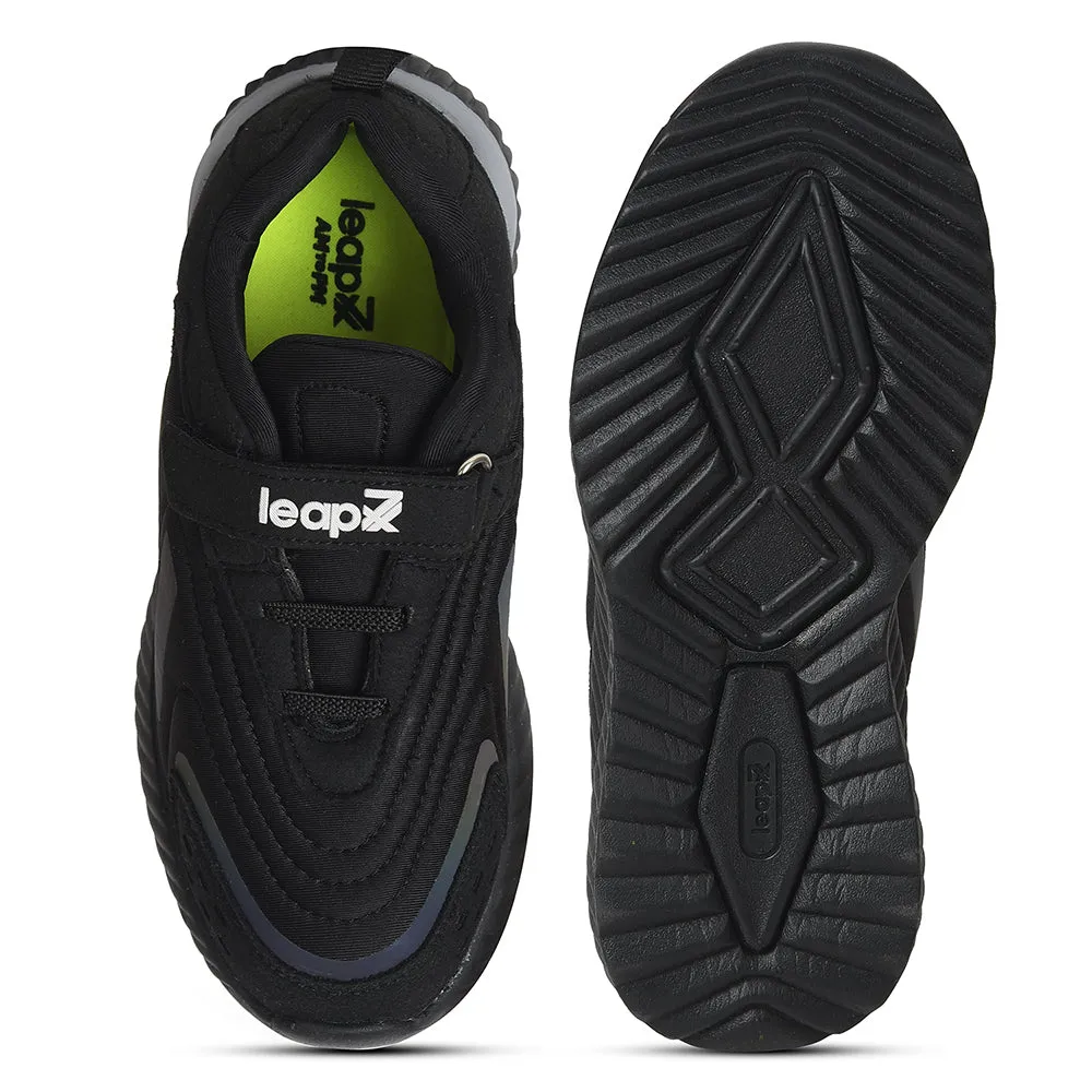 Leap7x Black Sports Non Lacing Walking Shoes For Kids NITKID-10 By Liberty