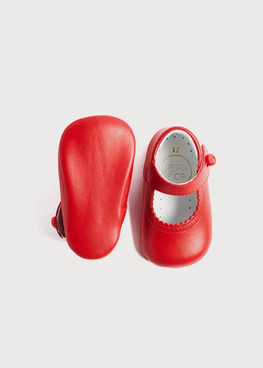 Leather Mary Jane Pram Shoes in Red (17-20EU)