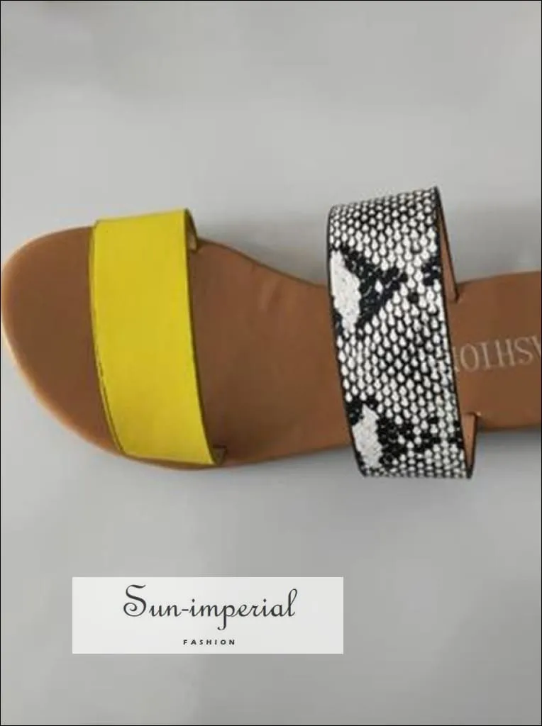 Leopard Double Band Flat Slide Sandals - Yellow