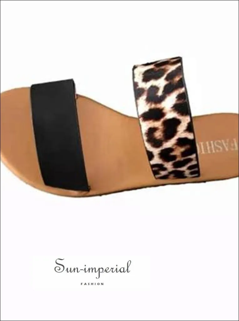 Leopard Double Band Flat Slide Sandals