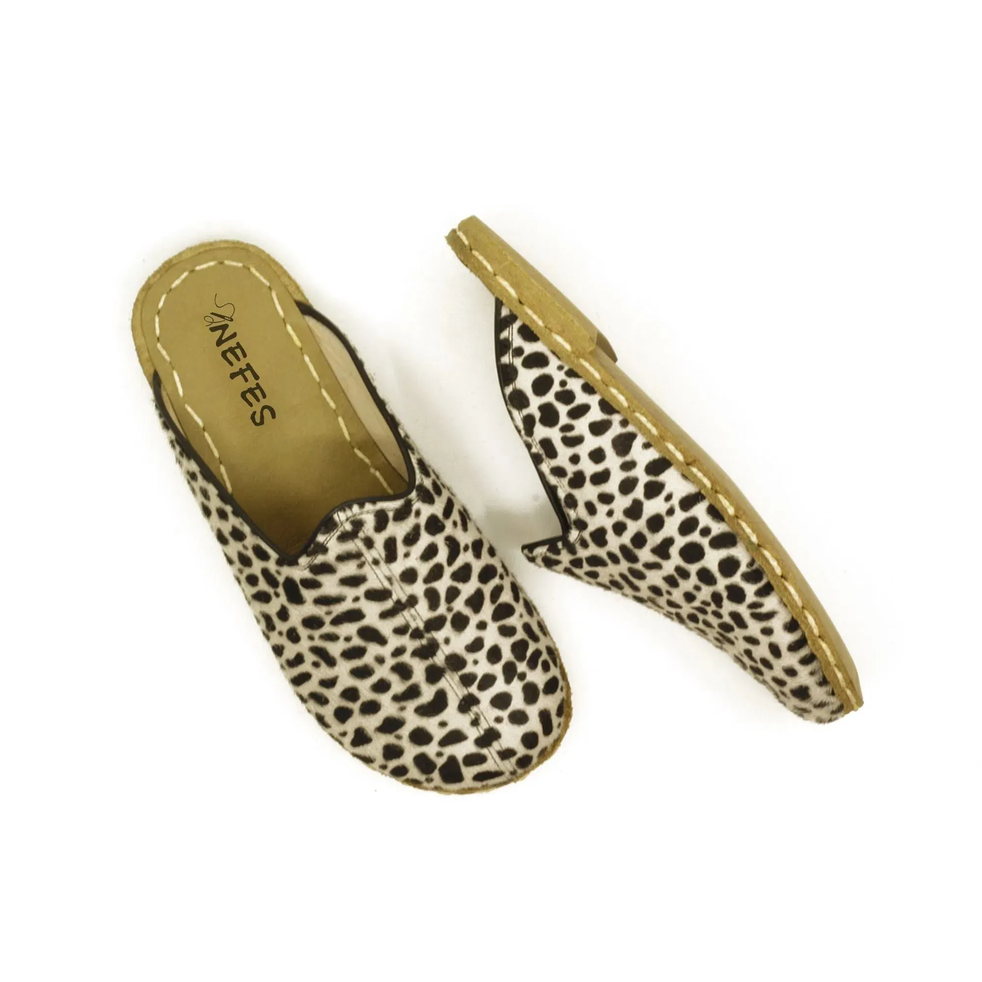 Leopard Hairy Leather Slippers Barefoot