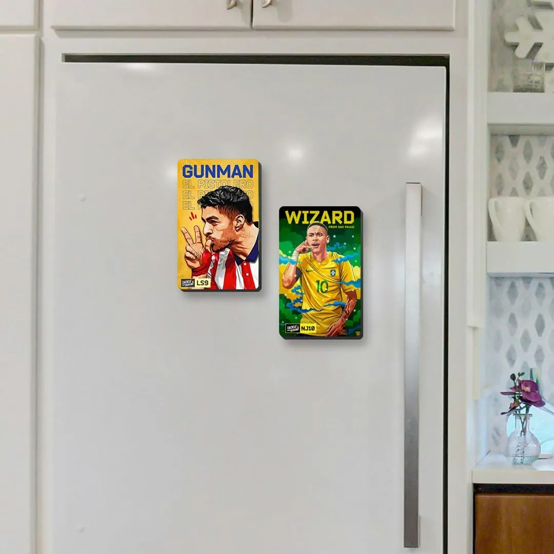 Luis Suarez & Neymar Jr. Football Player Design Fridge Magnets Set, 4mm Thick, Glossy Finish, Set of 2, Gift for Sports Fans (Combo of 2)