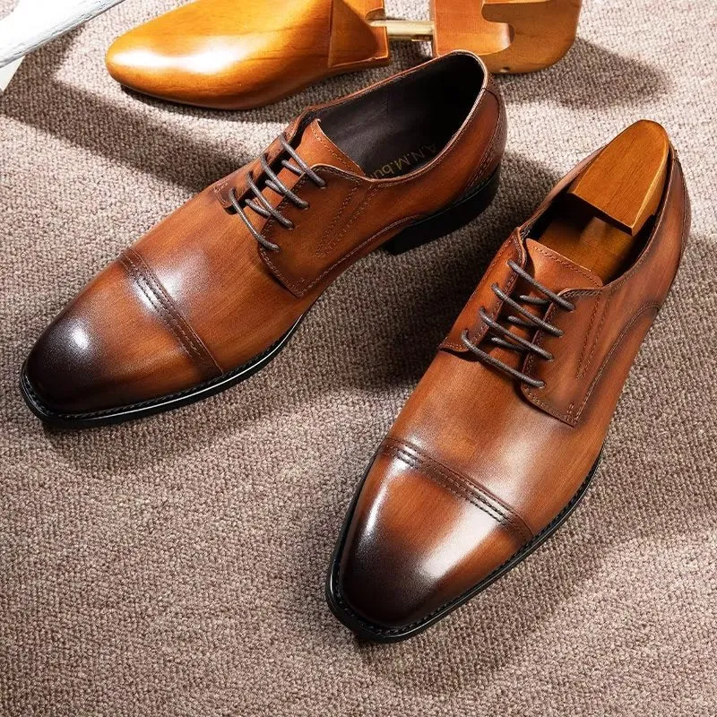 LuxeLeather Exquisite Pattern Derby Dress Shoes