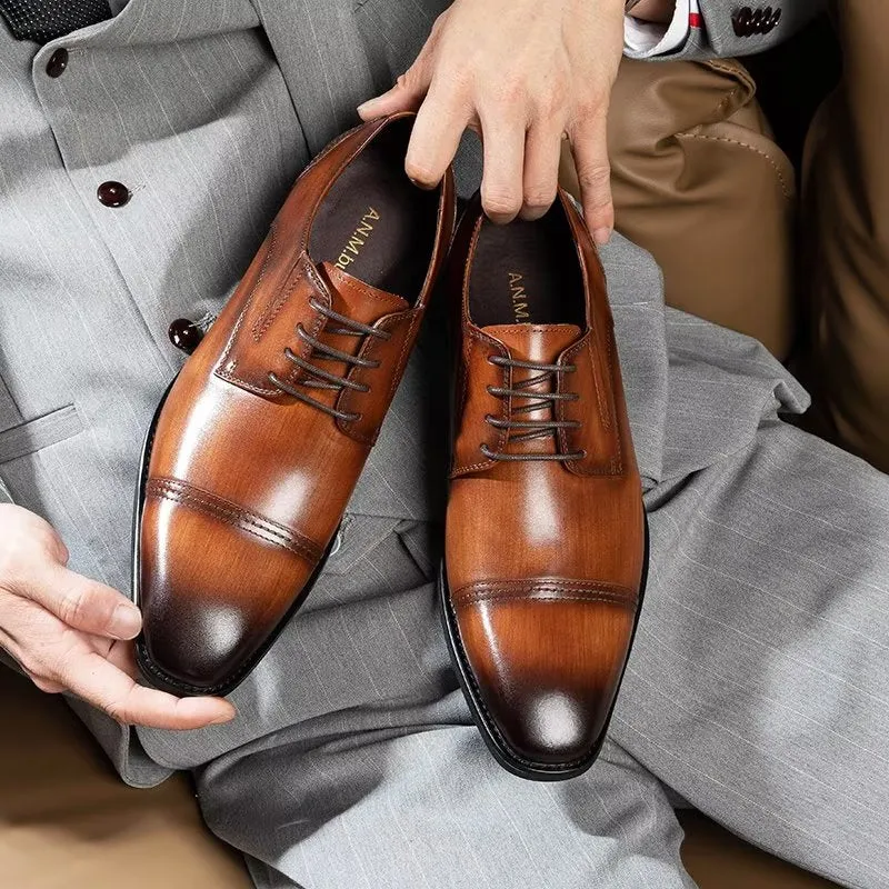 LuxeLeather Exquisite Pattern Derby Dress Shoes