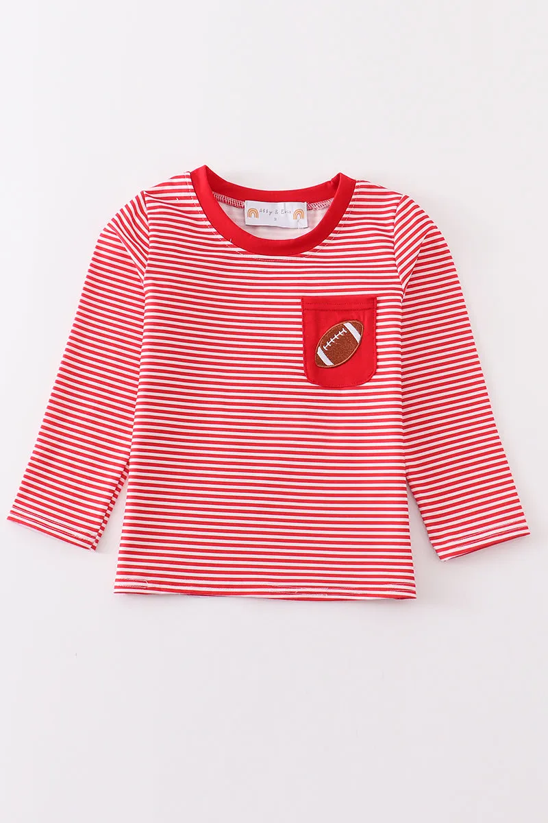 Maroon stripe football embroidery top