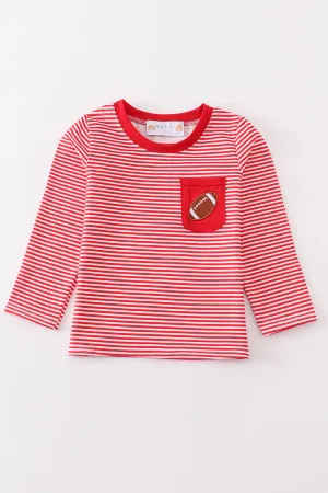 Maroon stripe football embroidery top