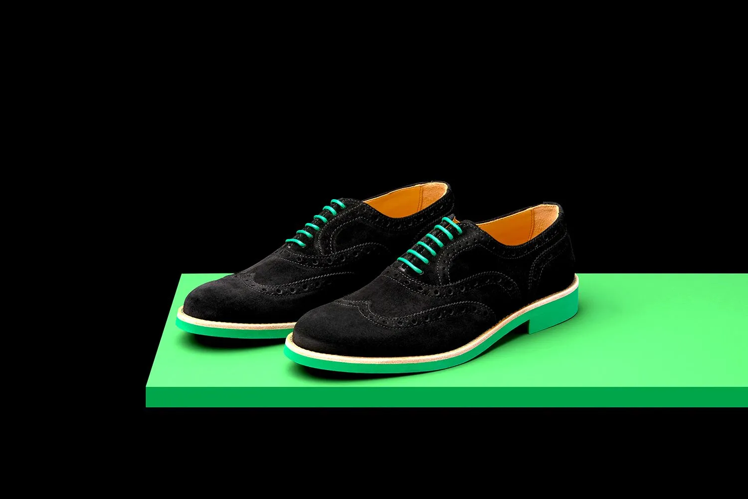 Mens Black & Green Suede Wingtip Dress Shoes