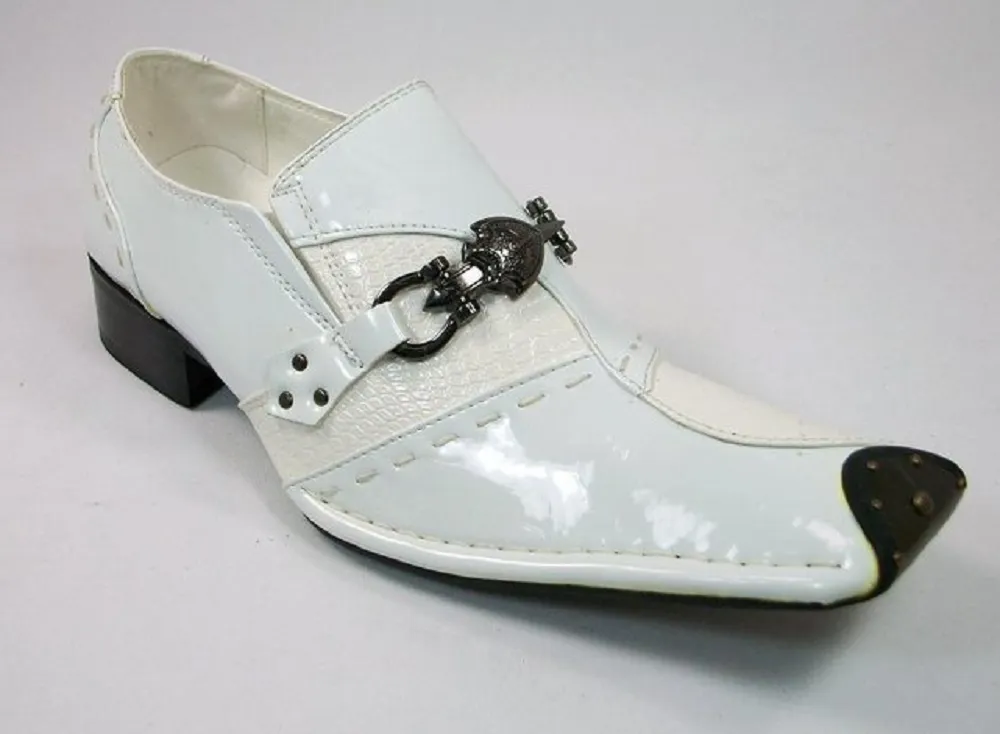 Mens Golden Horse Studded Tip Sword Buckle Loafers Dress Shoes M0734-23 White