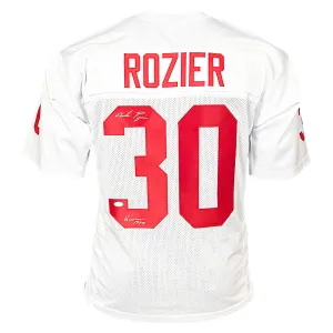 Mike Rozier Signed Heisman 83 Inscription Nebraska College Football Jersey Silver Ink (JSA)