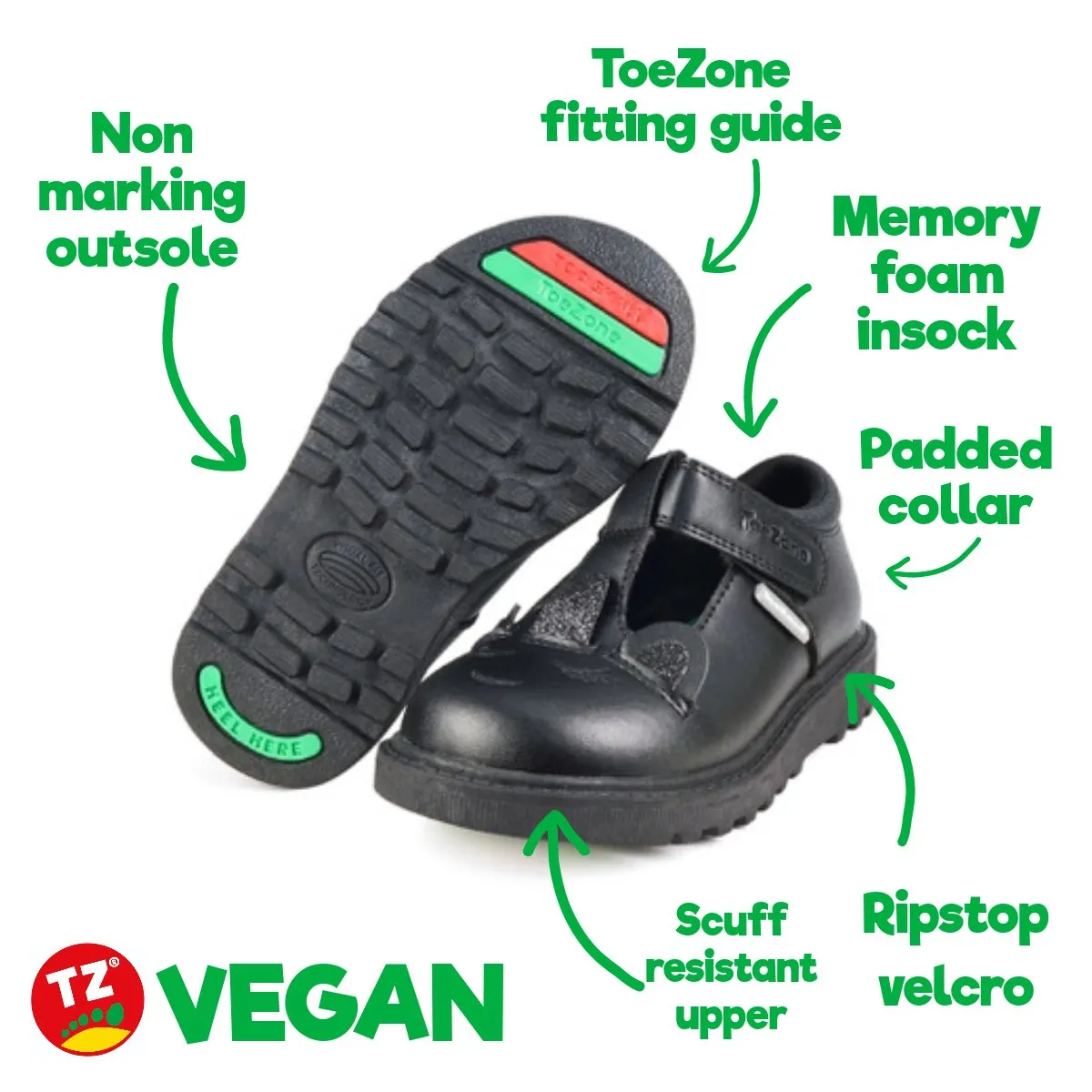 MOON - Vegan Unicorn T-Bar School Shoes