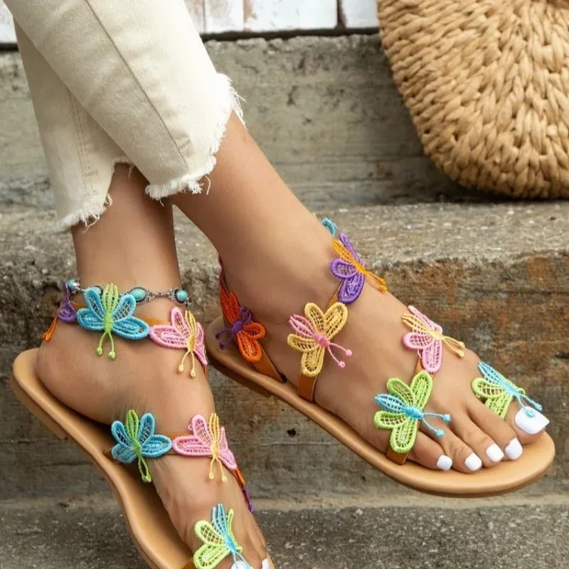 Mystical Butterfly Decor Summer Vibe Flat Sandals