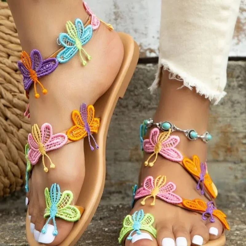 Mystical Butterfly Decor Summer Vibe Flat Sandals