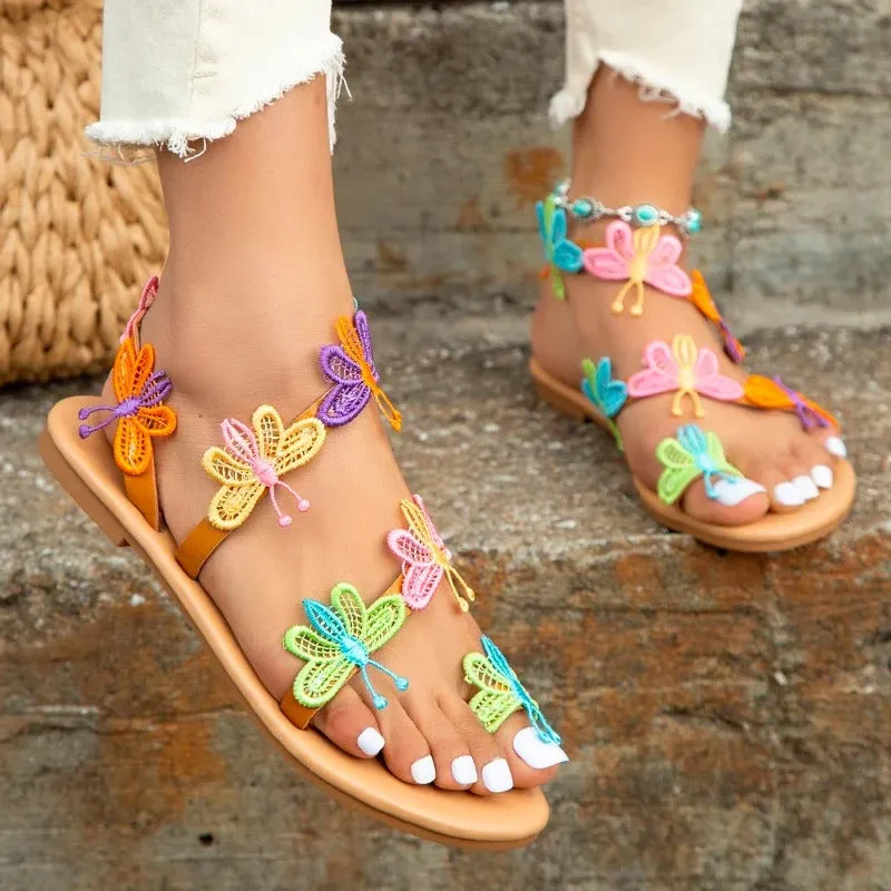 Mystical Butterfly Decor Summer Vibe Flat Sandals