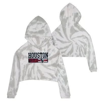 NFL Houston Texans Girls' Gray Tie-Dye Crop Hooded Sweatshirt - L